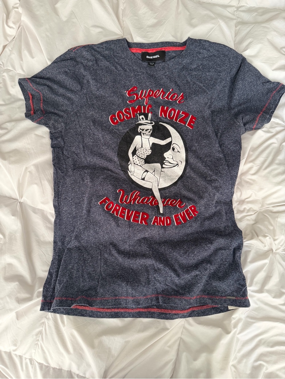 Diesel Navy Graphic Tee with Red Accents